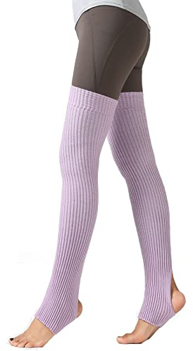 JK Home 73cm Long Knit Leg Warmers Over Knee Winter High Footless Yoga Sock | Extra Long Split Stirrup Knit Leg Sleeves for Women Girls, Long Boot Cuffs Dance Ballet Gaiters 80s Party Club Fancy Dress