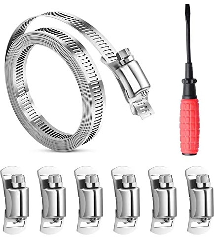 2,5M collier de serrage inox Tuyau Clips Avec pince à 6 vis et tournevis Collier de Serrage de Tuyau Réglable à Vis Collier à Vis sans Fin en Acier inox 304 Tuyau Ajustable en Acier(2,5 M*1,27 cm)