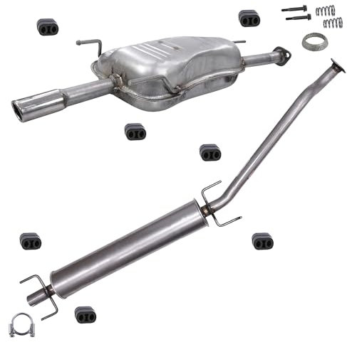 BESTPRICE Auspuff Schalldämpfer Set 1x Mittelschalldämpfer, 1x Endschalldämpfer, mit Montagematerial Kompatibel mit OPEL ASTRA G Caravan (T98)