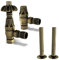 UK Radiators Antique Brass Thermostatic Radiator Valves and Angled Lockshield Valve - Brushed Antique Brass Finish - Traditional Design 1/2 x 15mm Metal Head Radiator Valves with 130mm Pipe Covers