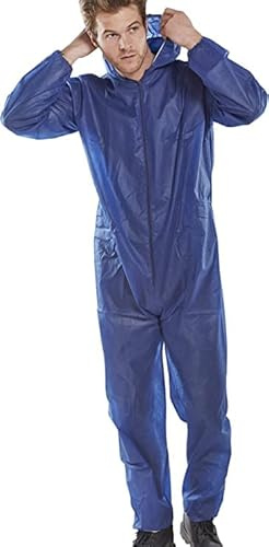 Workwear World 3 Pack Disposable Blue Boiler Suit Protective Zipped Coverall With Hood Sizes M-XXL