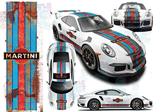 Decorative Sticker Kit Compatible with Porsche Martini Scratched V2 Rust Carrera Cayman Boxster … Stickers – Le Mans Stripe Universal Suitable for All Vehicle Types (Polymer)
