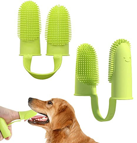 2Pcs Dog Toothbrush Finger,Finger Toothbrush for Dogs Dental Care Puppy Toothbrush Cat Finger Toothbrush Easy Cleaning Double-Finger Brush for Dogs Teeth Cats Puppy Dental Care & Freshen Breathe