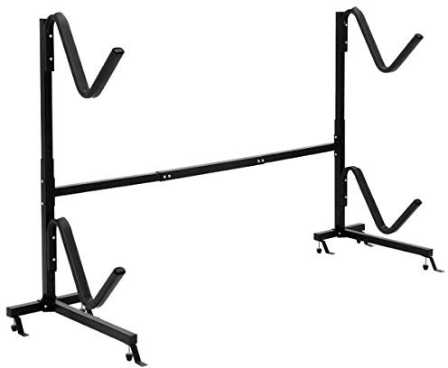 GYMAX Double Kayak Storage Rack, Freestanding Paddleboard Carrier Stand, Heavy Duty Boat Surf Ski Board Transport Tool