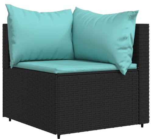 vidaXL Garten Ecksofa, Gartensofa mit Kissen Stahlrahmen, Modular Sofa für Garten Terrasse, Gartenmöbel Loungemöbel, Schwarz Poly Rattan