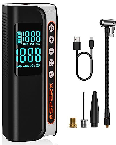 AsperX Tyre Inflator Air Compressor, 2X FASTER 160PSI Portable Cordless Electric Bike Pump Auto-Off, 7500mAh Rechargeable Car Tyre Pump with Digital Tyre Pressure Gauge for Car, Bike, Motorcycle, Ball