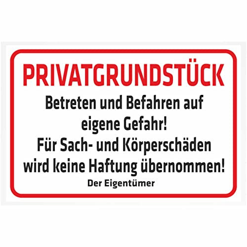 Indigos UG Aufkleber Privatgrundstück Betreten und Befahren auf eigene Gefahr 200x150 mm Hotel, Firma, Schutz, Kita, Arzt, Praxis, Wohnung Sicherheit Warnung