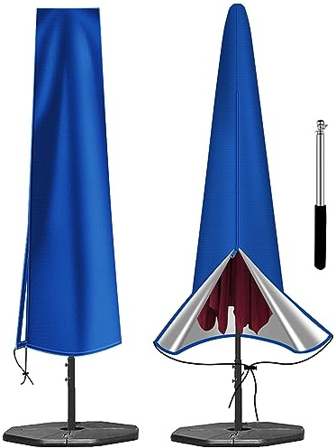 OKPOW Housse de parasol imperméable - 600D Housse de parasol de jardin robuste adaptée pour parasol de 2,5 m, 2,7 m, 3 m de grande taille - Protection de parasol de patio anti-UV et coupe-vent avec