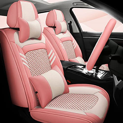 Romanbin Coprisedili Anteriori 5 Posti, Universali per Audi Q5 SQ5 2008-2020, Protezioni per Sedili Auto Impermeabili in Pelle PU CT11, Rosa