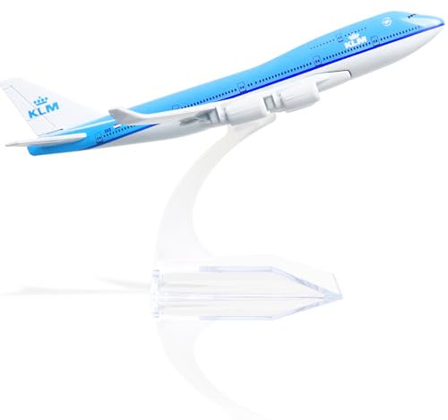 QIYUMOKE 1/400 NL-KLM 747 Model Plane -Diecast Metal Airplane Model Kits with Stand (6 inches) Alloy Boeing 747 Plane Model for Aviation Enthusiasts Gift or Desktop Display 747 Toy Airplane