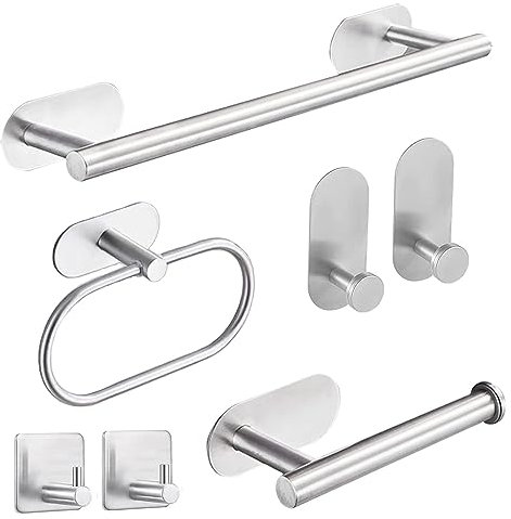 HASA zone Handtuchhalter Ohne Bohren 7 IN 1 aus 304 Edelstahl mit Toilettenpapierhalter & Selbstklebende Handtuchhaken Badezimmer Handtuchhalter Set, Badezimmer Zubehör Wandmontage (Silber)