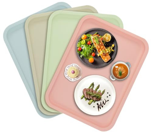 TSASWEET 4 Farben Serviertablett Kunststoff Tablett Rechteckig Servierplatten Küchentablett Plastik Tablett Rutschfest für Fast Food Küche Esszimmer Café 30,5x23cm
