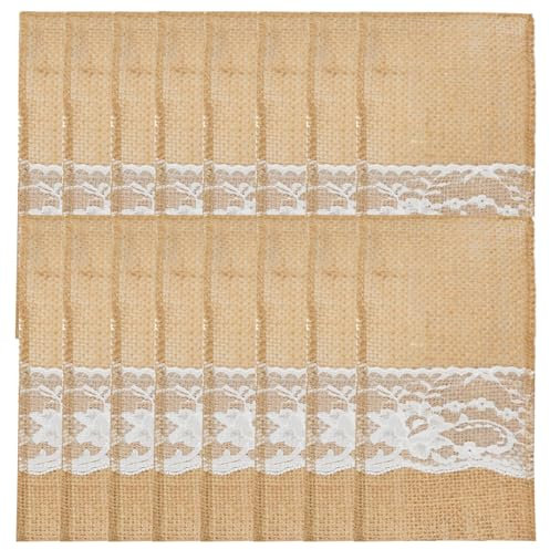 50 Stück Jute Bestecktaschen Besteckbeutel Besteckhalter Sackleinen mit Spitze Messer und Gabeln Besteck Set Hochzeit Vintage Deko Tischdeko für Party Zuhause Hochzeit Geburtstag Weihnachten Ostern