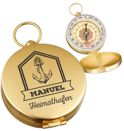 polar-effekt Metall Gold Kompass mit Gravur - Geschenk zum Geburtstag - leuchtender Messingkompass mit Name - für Outdoor Abenteuer