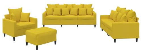 vidaXL Sofagarnitur 4-TLG., Sessel Couch mit Kissen Fußhocker, Sofa Wohnzimmersofa mit Armlehnen, Couchgarnitur Designsofa Sitzmöbel Polstermöbel, Gelb Samt