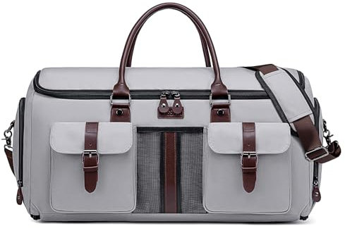 Kleidersack Reisetaschen für Anzüge, Vessgra Anzugtasche, Umwandelbarer Garment Duffel Bag für Männer und Frauen, 2 in 1 Kleidersack Tasche Hängetasche für Anzug mit Schuhtasche (Hellgrau)