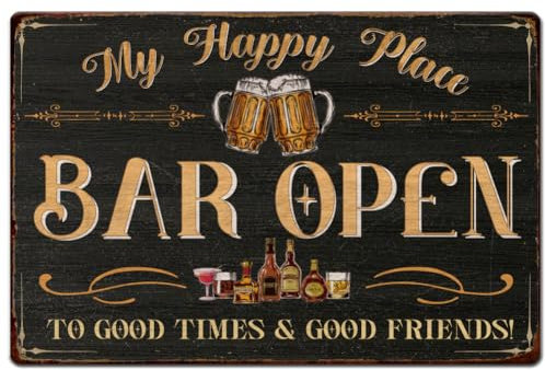 SUPERDANT Segno di Latta per Bar Vintage Cartello in Metallo Poster Decorazioni per Pittura Targhe in Metallo Decorazioni per Seminterrato Vintage Bar Apri Il Mio Posto Felice Bei Momenti Buoni Amici