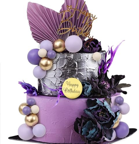 LARDUX 28 PCS Cake Decorations-Birthday Cake Toppers DIY Palm Leaves Boho Mini Balloon Cupcake Insert for Boy Man Birthday Party Decor