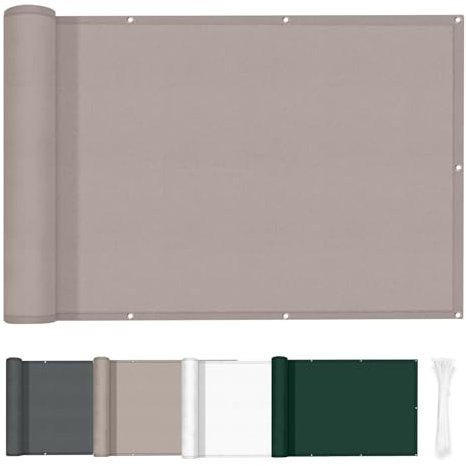 HENG FENG Brise Vue Balcon 0.7x8m, Protection UV, Résistance au Vent, Matériau PES Imperméable et Durable, avec Attaches de Câble, Taupe