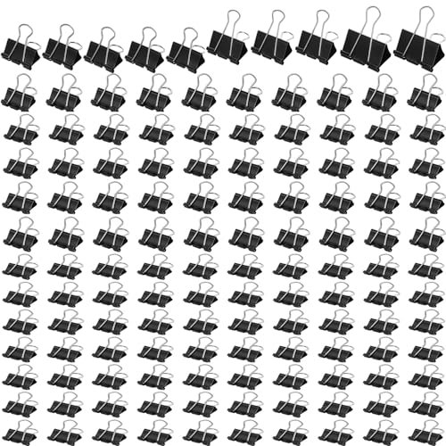 HoAhaMay 130 Piezas juegos de clip plegable, 15 mm / 19 mm / 25 mm / 32 mm / 40 mm / 50 mm clip metálico, clip de papelería, papel, para escuelas, hogares, clip multipropósito de oficina (negro)