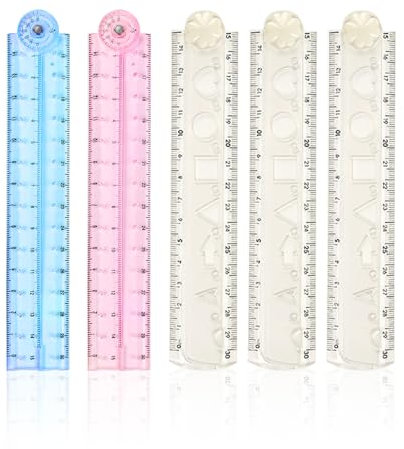 Paquete de 5 reglas plegables de 30 cm, regla transparente para geométrica, para niños escolares u oficina, regla recta plegable. Transparente y flexible.
