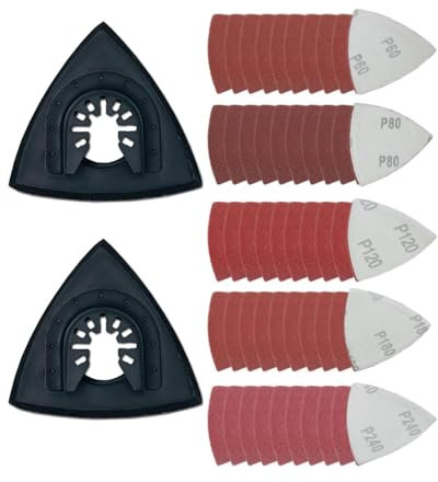 QLEUIFT 52Pcs 80mm Triangle Sanding Pads, Hook And Loop Triangular Sandpaper for 3-1/8 inch Oscillating Multi Tool Sanding Pad, Grit 60/80/120/180/240, for Wood/Plaster Other Surfaces Polish Sanding