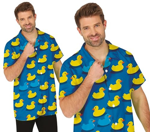 FIESTAS GUIRCA | Quietscheenten Hawaiihemd Blau (48-50/M) - Kostümzubehör für Herren - Ideal für Sommerpartys, Graduierungen und hawaiianische Feiern - Blau