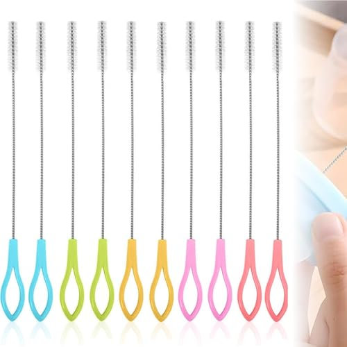 XOXVURI 10 Pcs Goupillon Paille Brosses À Paille Extra Longues Brosses De Nettoyage en Acier Inoxydable Et Nylon pour Nettoyer Les Pailles Les Gobelets À Eau Les Tubes À Essai Les Entonnoirs