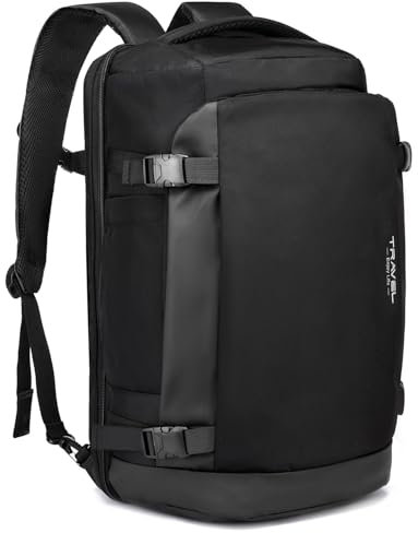 TUGUAN Zaino da viaggio per computer portatile, 40 l, approvato dal volo, bagaglio a mano, zaino da lavoro per uomo, zaino per computer aziendale grande per laptop da 17 pollici, nero, Nero , L