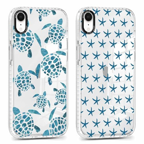 Foonary 2 Pack Clear Turtle Print Phone Case for iPhone XR 6.1, with Starfish Design Aesthetics Transparent Pattern Soft Silicone Cases,Shockproof Bumper Protector Girls Cover, for iPhone XR