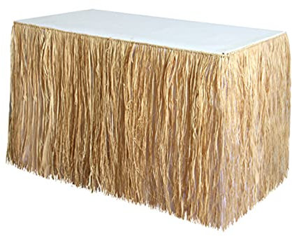 TOPBATHY Strandtischrock Aus Kunststroh Für Partys Dekorativer Tischrock Strohfarbe Für Sommerfestlichkeiten Stranddeko Und Geburtstagsfeiern Ideal Für Tropische Themenpartys Und