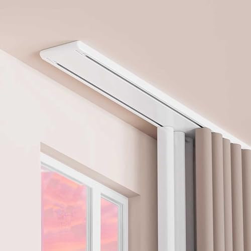 2-läufige Gardinenschiene Einfach Zu Installierende Vorhangstange Doppelte Vorhangschiene aus Aluminium mit Deckenbefestigung Set Deckenschiene Raumteiler(White,3.7m(12.1ft))