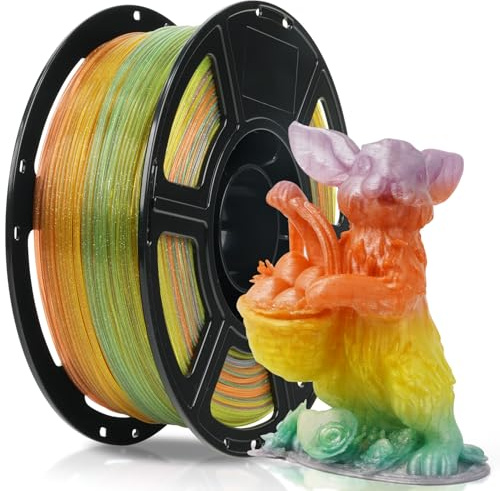 FLASHFORGE Transluzent Glitzer-PLA Kristall Summer Reverie, Glänzendes, Funkelndes 3D-Drucker-Filament mit Farbverlauf, Schneller Farbwechsel Zwischen Grün Gelb Orange Lila, Einstellbare Transparenz
