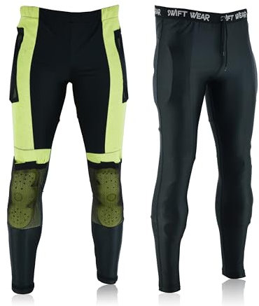 SWIFT WEAR Motrorbike Armoured Kevlar Lined Leggings Motorcycle Safety Anti Slash Unisex Trousers Men's Ladies Underpants with Removable CE Approved Armours (UK, Alpha, L, Regular, Regular, Black)