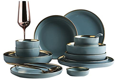 GUHPZA 24 32 41Pcs Set di Stoviglie in Ceramica Stoviglie in Stile Nordico Verde Scuro Stoviglie in Ceramica Europea Creativa con Servizio di Piatti E Ciotole per 6 810,32