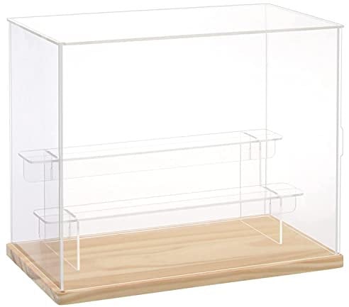 DuvinDD Vitrine aus transparentem Acryl, 3 Ebenen, kleine Vitrine, für Sammlung, Vitrine, Figur für Pop Mart Labubu Vitrine, Auto, Miniatur-Aufbewahrung von Parfüm (Holzmaserung, 31,5 x 18 x 25,5 cm)