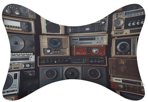 Vintage Wall of Radio Boombox Auto Kopfstütze Kissen 2 Pack Auto Nackenkissen mit verstellbarem Gurt Memory Foam Auto Kissen zum Fahren Atmungsaktiv Abnehmbar Autositz Kissen Reise Autositz