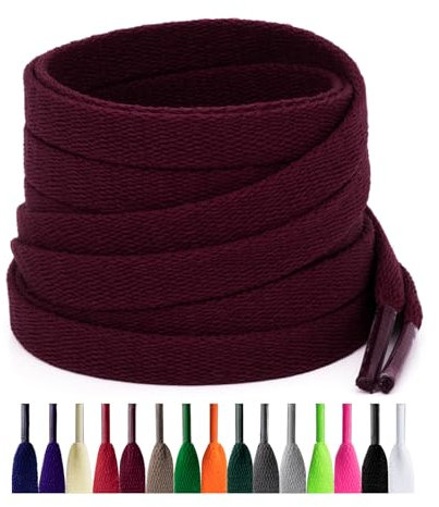 Puzeam 2 Paia di Lacci Piatti per Scarpe da Ginnastica, 8 mm di Larghezza, Stringhe Scarpe per Sneaker, Scarpe Sportive, Scarpe da Corsa (140 cm, Bordeaux)