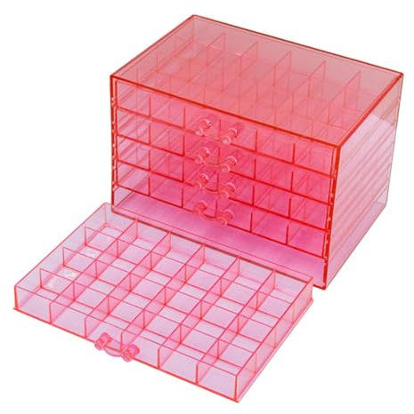 Hellery Nail Arts Storage Box Jewelry Organizer Display Cabinet for Rhinestones Vanity Desk, Pink