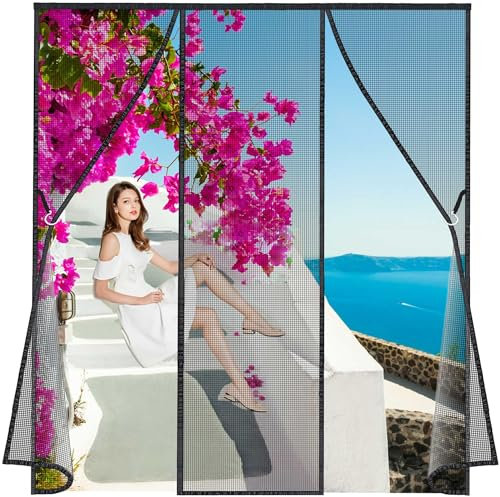 Magnet Fly Screen Double Door, 255x280cm Anti Rain and Snow Air Conditioner Partition Curtain Bi Fold Door Shut Automatically for Sliding Doors Greenhouse LF2C1 Black