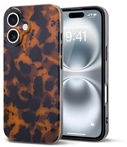Teageo for Amber Leopard Print Case for iPhone 16, Slim Fashion Shockproof Protective Cover with Camera Protection Stylish Girls Women Case for iPhone 16, Brown Amber Leopard Print