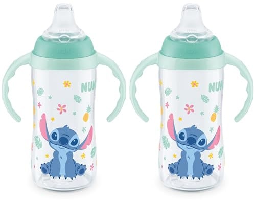 NUK Learner Cup, 10 Oz, Pack of 2, Disney's Stitch – Soft Spout, Easy-Grip Handles, BPA Free, Spill Proof Transition Sippy Cup