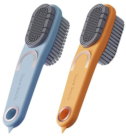 2 Stück Doppelseitige Schuhbürste, Harte und Weiche Borsten Schuhbürsten Multi Reinigungsbürste für Schuhe Kleidung und Möbel (Blau, Orange)