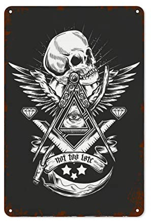Poster Freimaurer Freimaurer Symbole Totenkopf Plakette Wetterfestes Blechschild Mit Stanzung Schild Für Café Office Hauswand 30x40cm