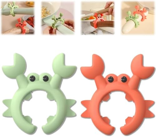 2PCS Crab Spoon Holder for Pan,Crab Silicone Spoon Rest,Spatula Holder,Anti-Scalding Silicone Utensil H-Older,Anti-Overflow Clip,Heat Resistant,Easy to Clean,Easy Gadgets for Kitchen,Green+Orange