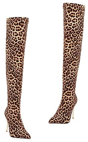 Beaupretty 1 Paio stivali da donna con alto scarpe da donna stivali per le donne tacchi stivale con alto stivale polpaccio Materiale suola: gomma Leopard