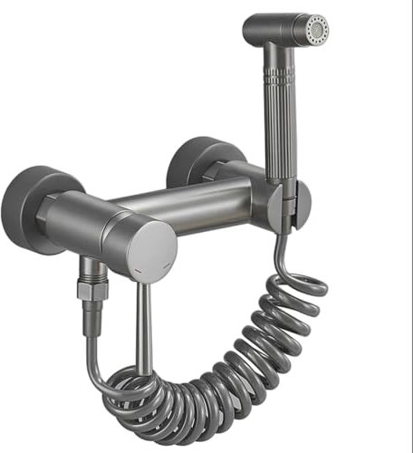 WPHH Toiletten Bidet Sprüher Set Gun Grau, Bidet Handbrause Mit 2 Funktionen, Bidet-Armaturen Aus Messing Für Heißes Und Kaltes Wasser, Wandmontage Badezimmer Bidet Aufsatz Set