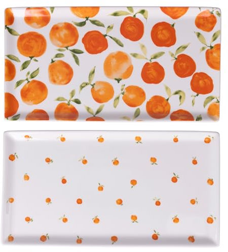Lot de 4 assiettes rectangulaires en porcelaine 31,6 x 16,8 cm, oranges, Fruit Life