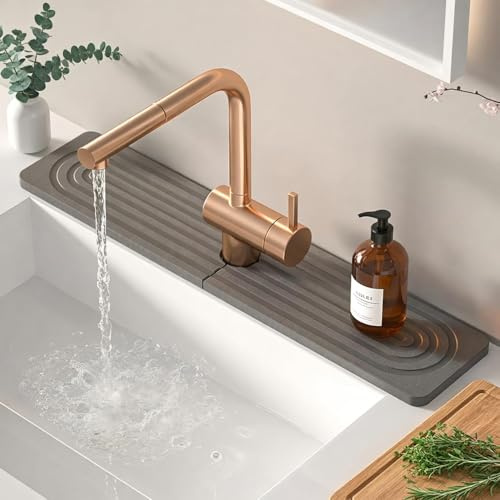 Wasserabsorbierender Stein für Spüle, Abtropfmatte Stein Wasserhahn Matte, Stone Drying Mat Kitchen, Kieselgur schnell trocknende Stein Spüle Tray für Küche und Bad Counter (Dunkelgrau, 40x10cm)