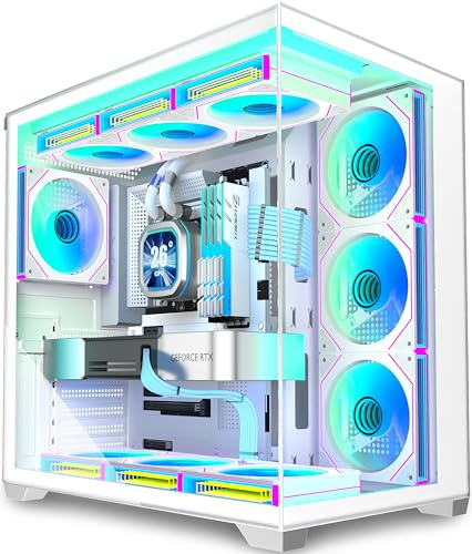 KEDIERS PC CASE 7 ARGB Fans Pre-Installed, Mid Tower ATX PC Case with Panoramic Tempered Glass, Gaming Computer Case,360MM RAD Support,White,K4